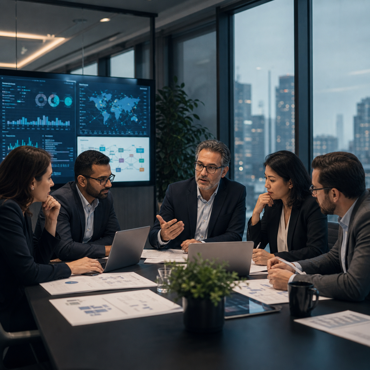 Experienced AI software development team planning automation solutions